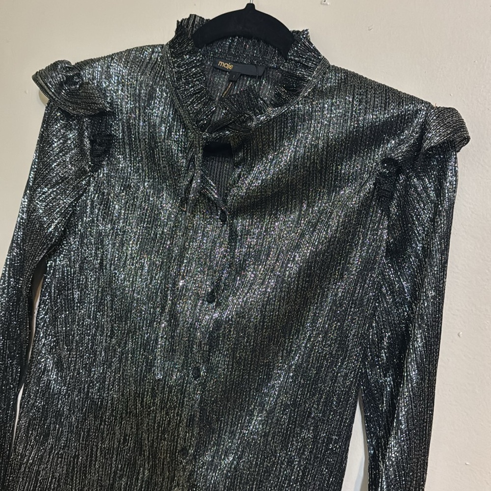 Maje silver Clunny Ruffled Metallic Top - Picture 3 of 4